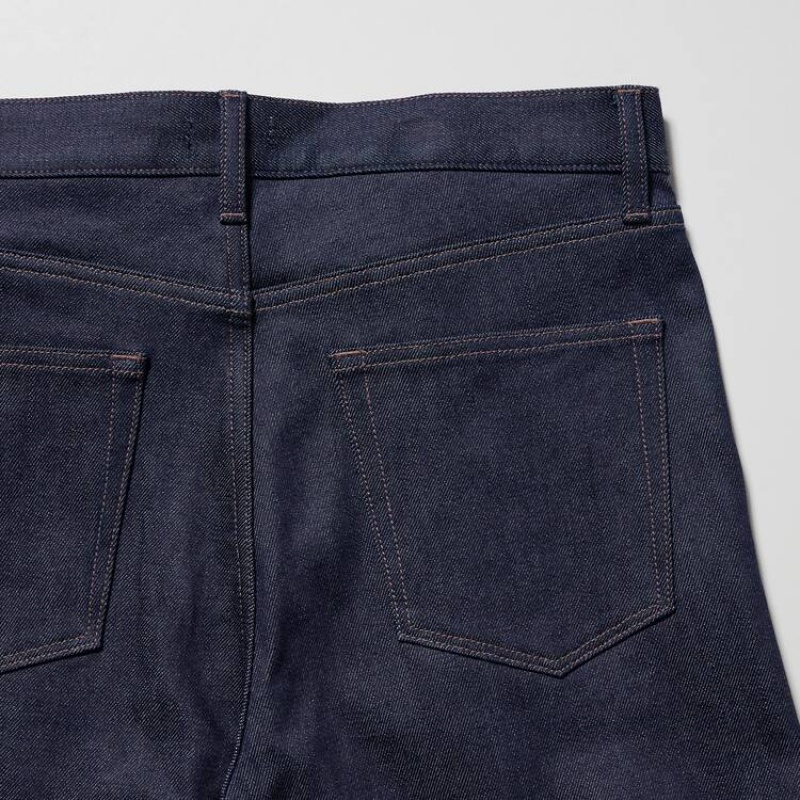 Navy Uniqlo Stretch Selvedge Slim Fit Men Jeans | 6085280