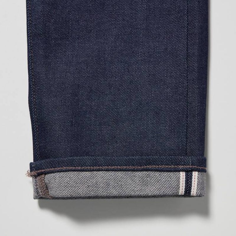 Navy Uniqlo Stretch Selvedge Slim Fit Men Jeans | 6085280
