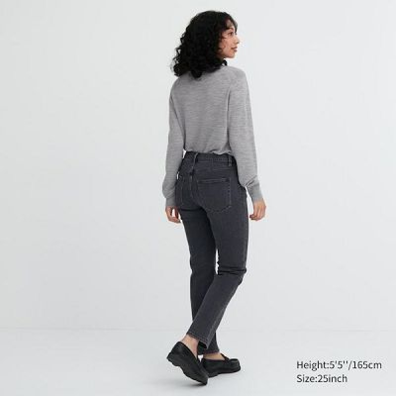 Navy Uniqlo Stretch Slim Straight Women Jeans | 7961567