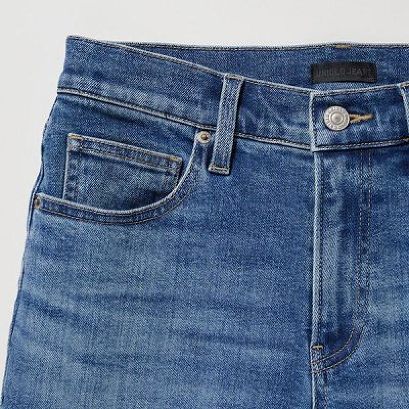 Navy Uniqlo Stretch Slim Straight Women Jeans | 7961567