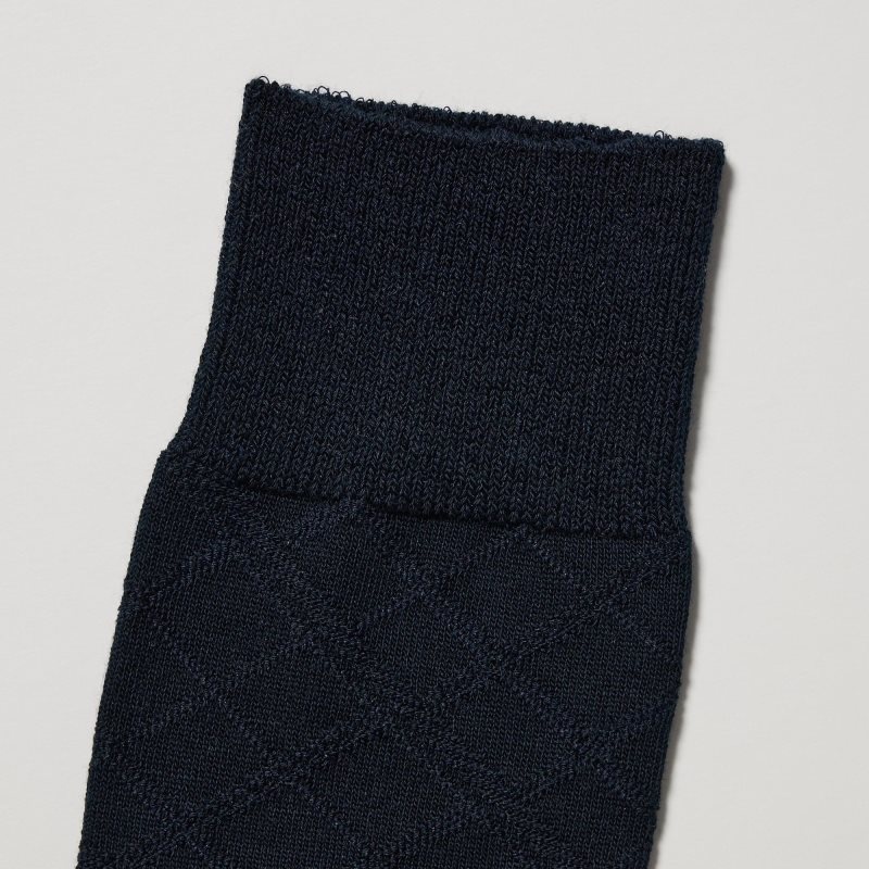 Navy Uniqlo Supima Cotton Links Checked Men Socks | 641462