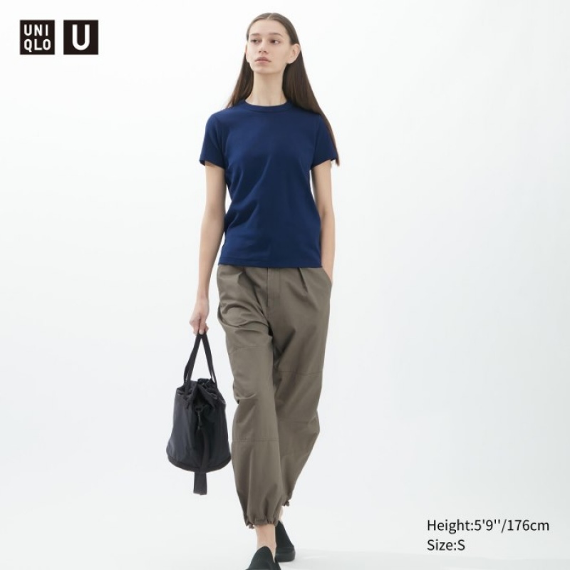 Navy Uniqlo U Crew Neck Short-sleeve Women T Shirts | 4281196