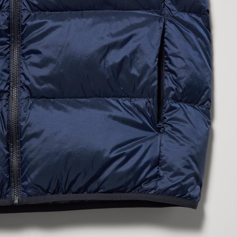 Navy Uniqlo Ultra Light Down Wide Quilt Color Block Men Vest | 7750433