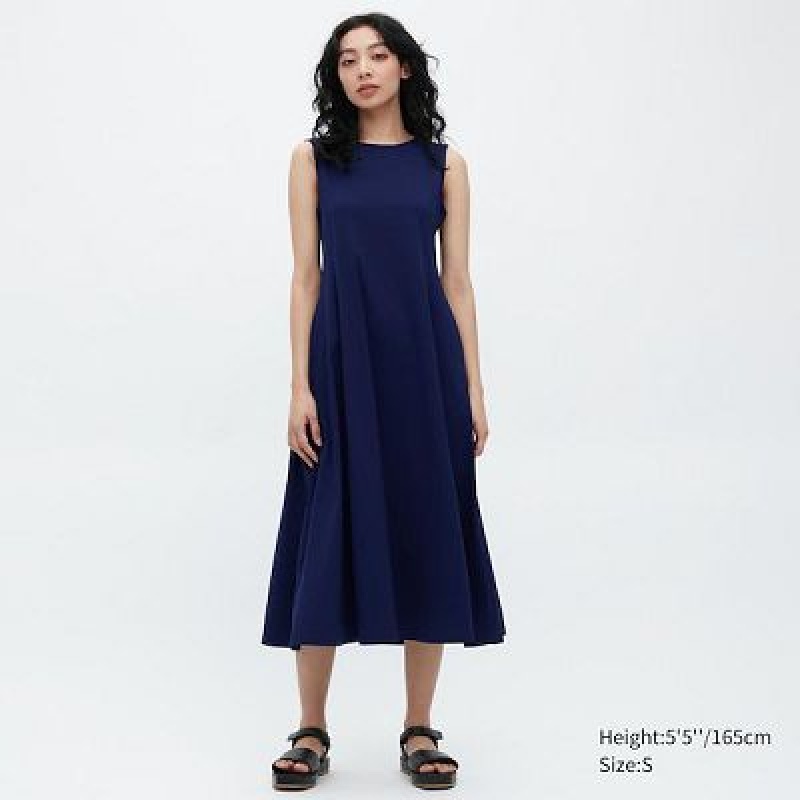 Navy Uniqlo Ultra Stretch AIRism Sleeveless Women Dress | 4032110