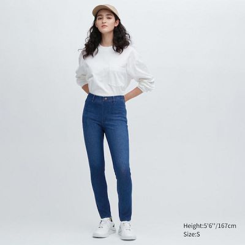 Navy Uniqlo Ultra Stretch Denim Women Pants | 9889650
