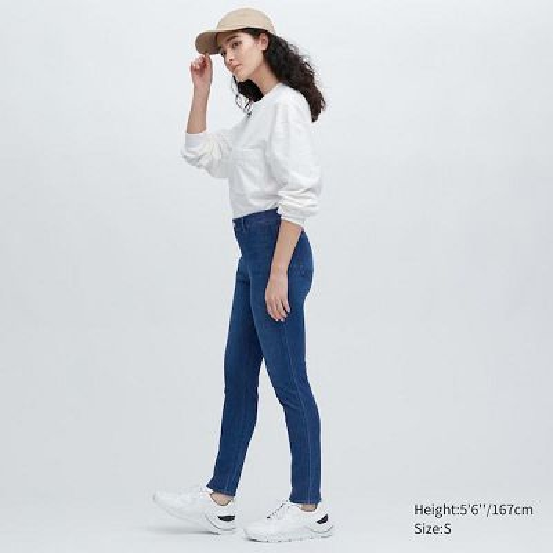 Navy Uniqlo Ultra Stretch Denim Women Pants | 9889650