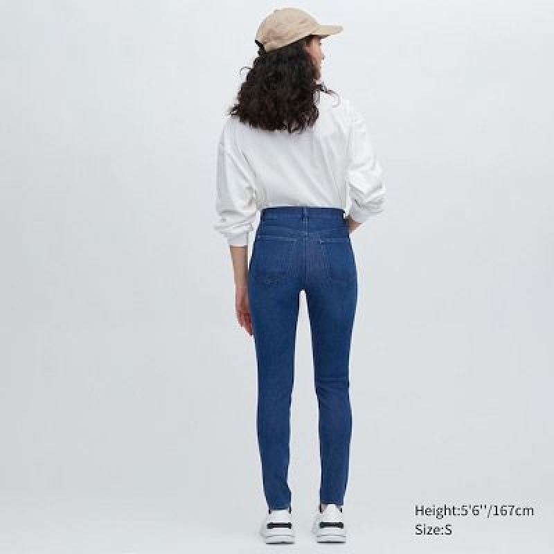 Navy Uniqlo Ultra Stretch Denim Women Pants | 9889650