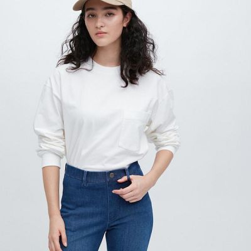 Navy Uniqlo Ultra Stretch Denim Women Pants | 9889650