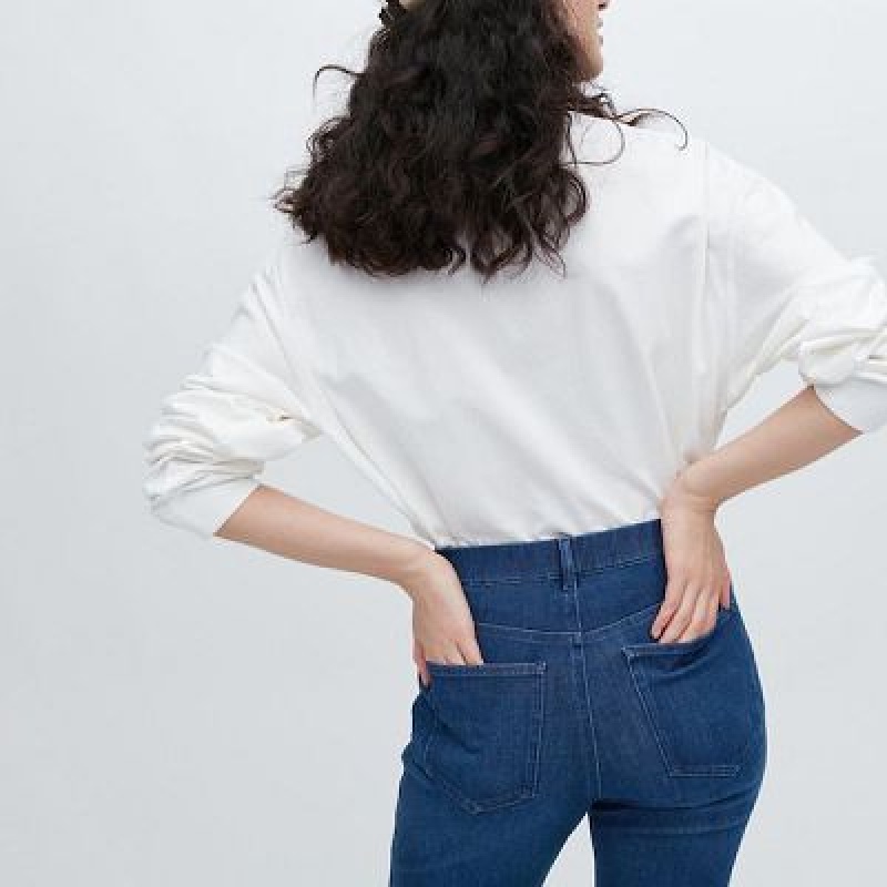 Navy Uniqlo Ultra Stretch Denim Women Pants | 9889650