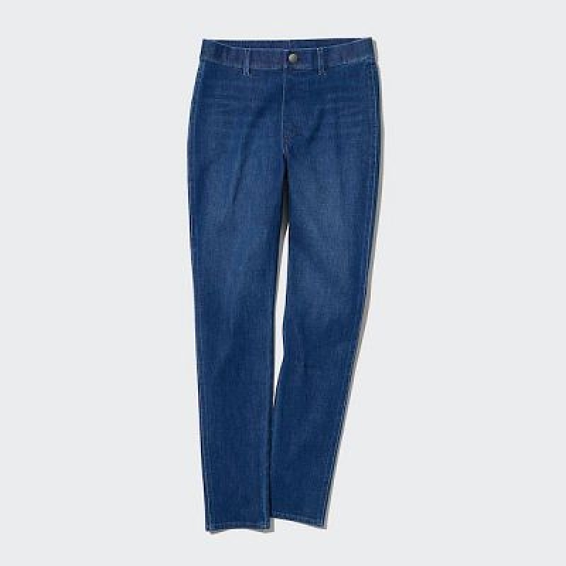 Navy Uniqlo Ultra Stretch Denim Women Pants | 9889650