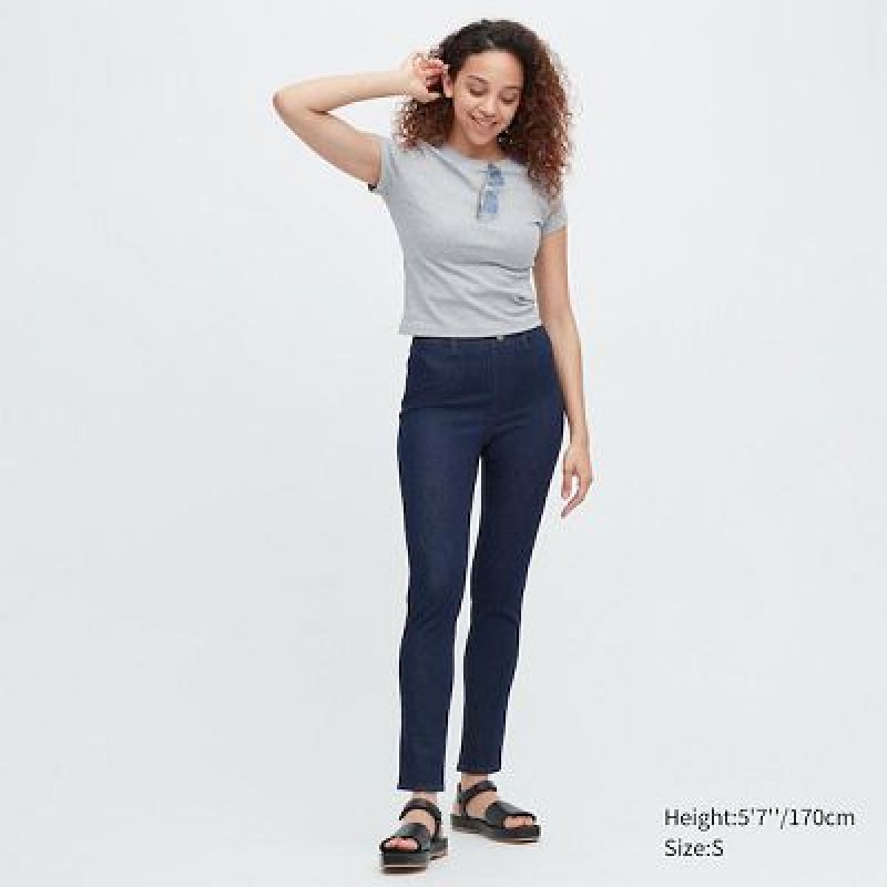 Navy Uniqlo Ultra Stretch Denim Women Pants | 9889650