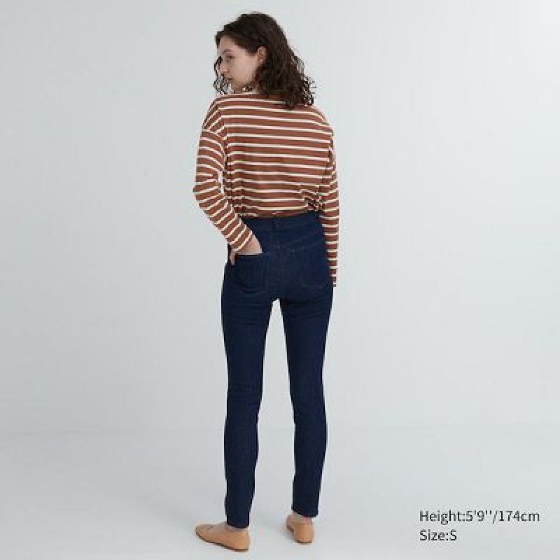 Navy Uniqlo Ultra Stretch Denim Women Pants | 705033