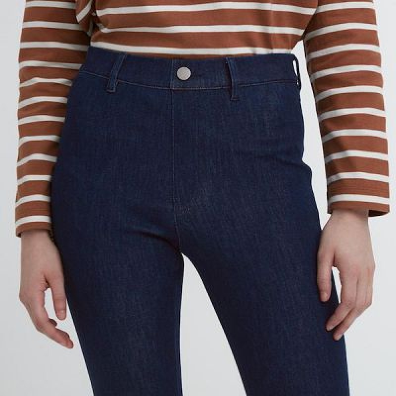 Navy Uniqlo Ultra Stretch Denim Women Pants | 705033