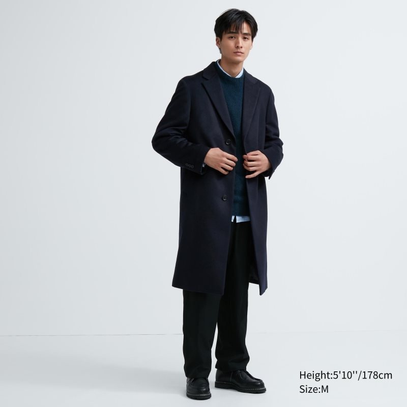 Navy Uniqlo Wool Cashmere Chesterfield Men Coats | 5728832
