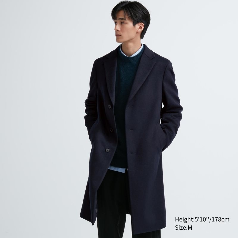 Navy Uniqlo Wool Cashmere Chesterfield Men Coats | 5728832