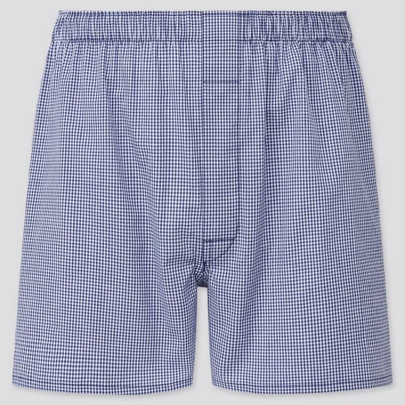Navy Uniqlo Woven Checked Boxer Men Underwear | 2878813