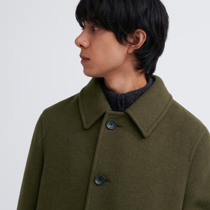 Olive Uniqlo Balmacaan Men Coats | 5804966