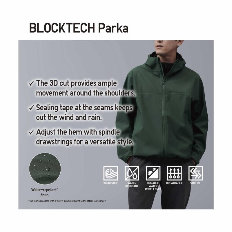 Olive Uniqlo Blocktech 3d Cut Men Parka | 2600869