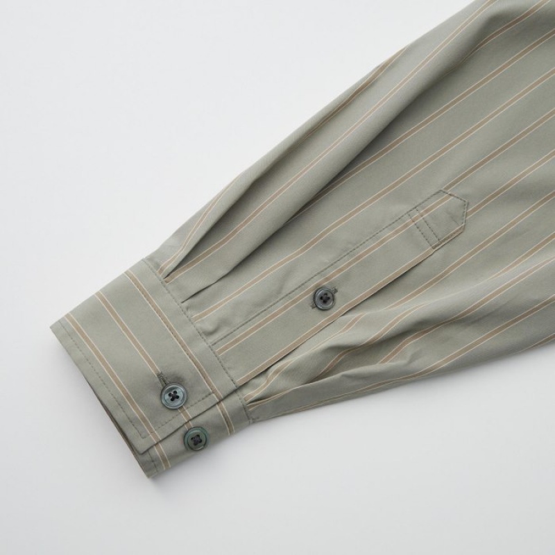 Olive Uniqlo Draped Striped Long-Sleeve Women Shirts | 6509373