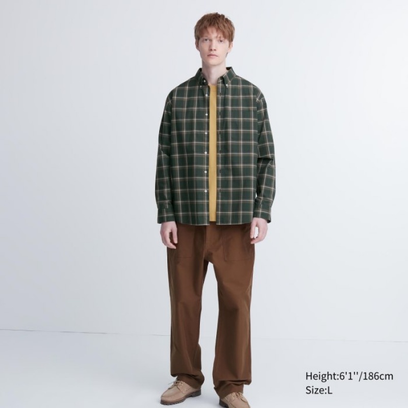 Olive Uniqlo Extra Fine Cotton Broadcloth Checked Casual Women Shirts | 5007199