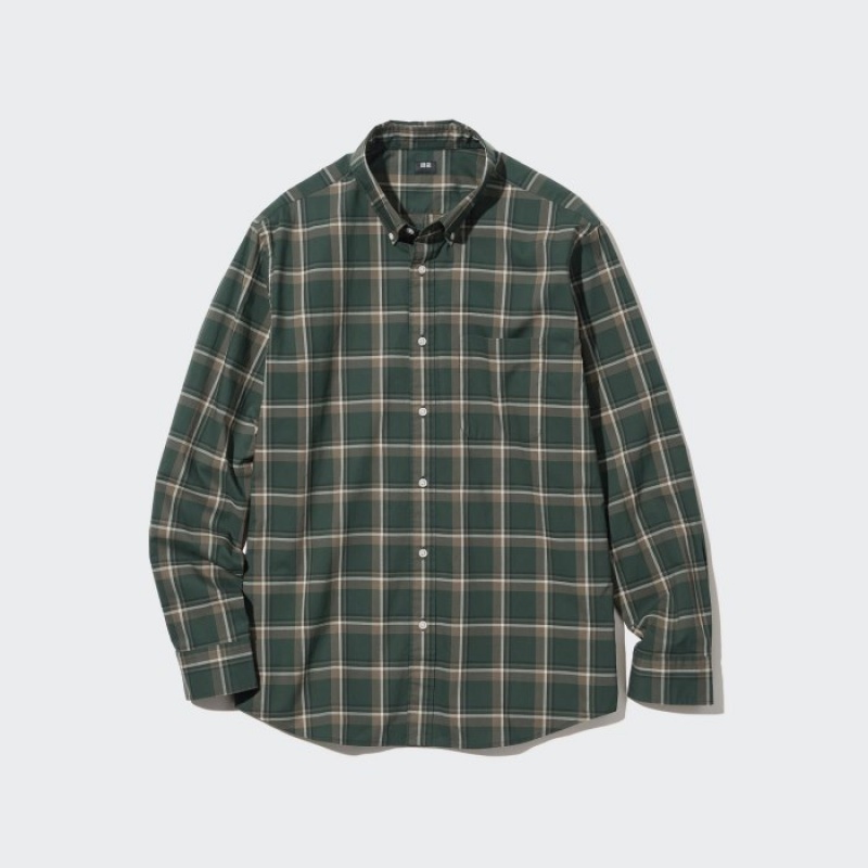 Olive Uniqlo Extra Fine Cotton Broadcloth Checked Casual Women Shirts | 5007199