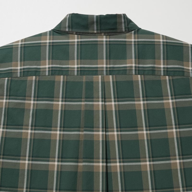 Olive Uniqlo Extra Fine Cotton Broadcloth Checked Long-sleeve Men Shirts | 6669856