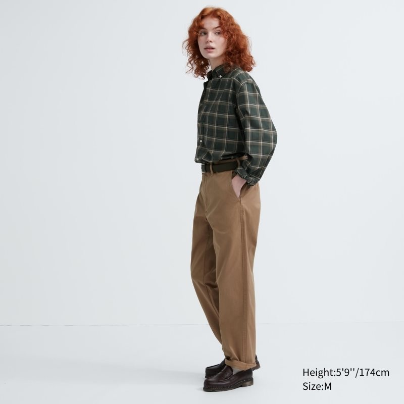 Olive Uniqlo Extra Fine Cotton Broadcloth Checked Long-sleeve Men Shirts | 6669856