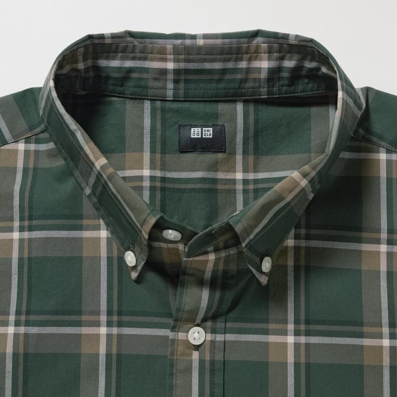 Olive Uniqlo Extra Fine Cotton Broadcloth Checked Long-sleeve Men Shirts | 6669856