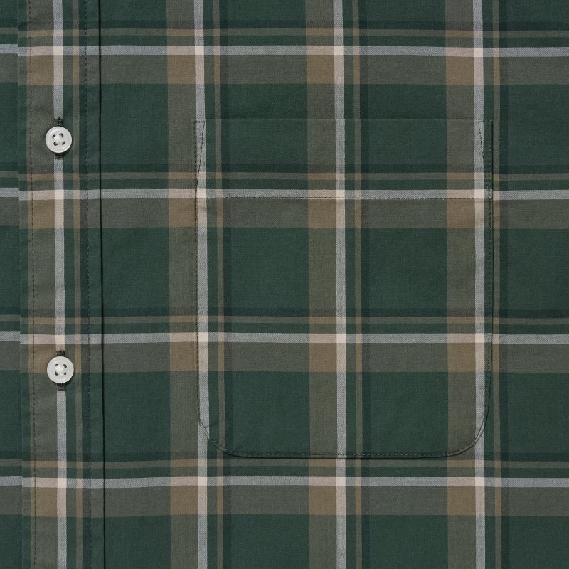 Olive Uniqlo Extra Fine Cotton Broadcloth Checked Long-sleeve Men Shirts | 6669856