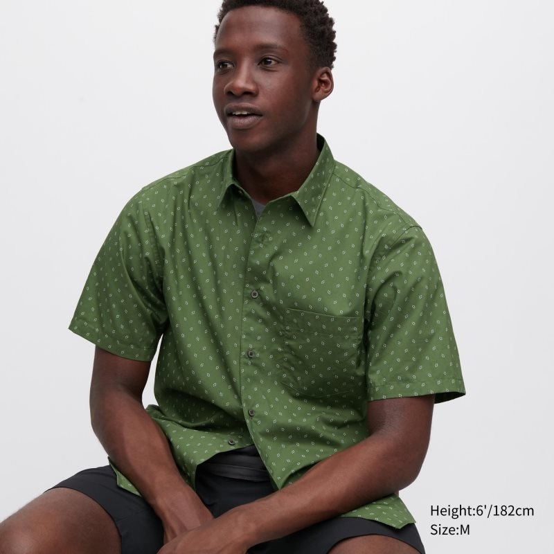 Olive Uniqlo Extra Fine Cotton Short-sleeve Men Shirts | 9044792