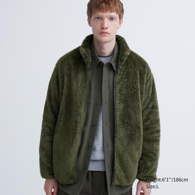 Olive Uniqlo Fluffy Yarn Full-Zip Women Fleece | 8107104