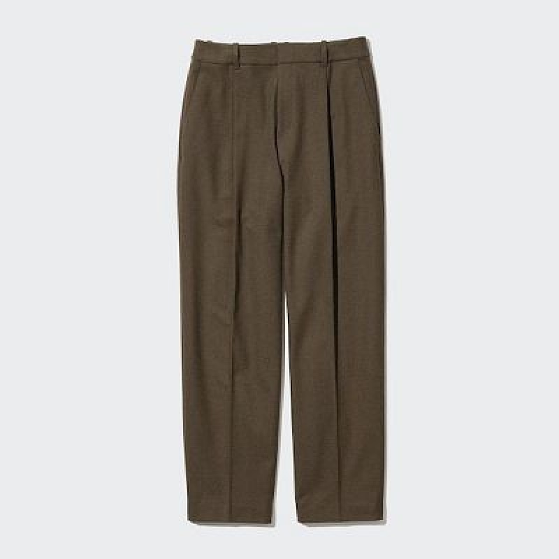 Olive Uniqlo HEATTECH Pleated Tapered Women Pants | 7685622