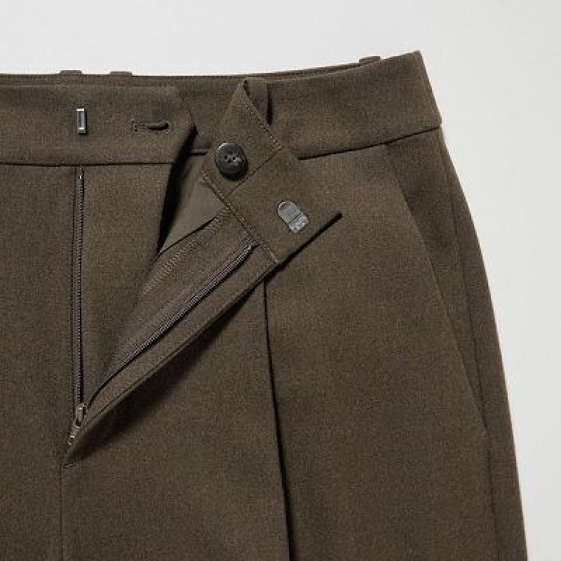 Olive Uniqlo HEATTECH Pleated Tapered Women Pants | 7685622
