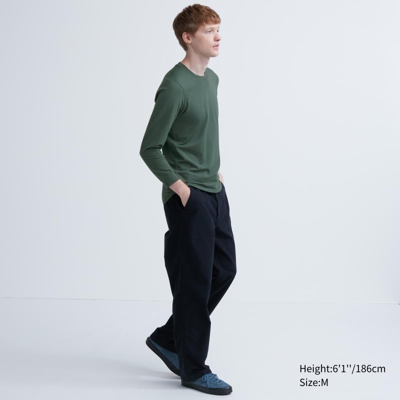 Olive Uniqlo Heattech Cotton Crew Neck Extra Warm Men T Shirts | 6850134
