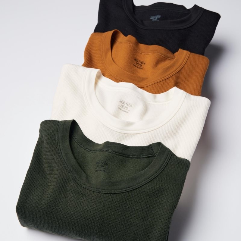 Olive Uniqlo Heattech Cotton Waffle Crew Neck Extra Warm Men T Shirts | 3877438