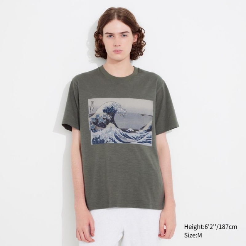 Olive Uniqlo Hokusai UT Short Sleeve Women T Shirts | 8120422