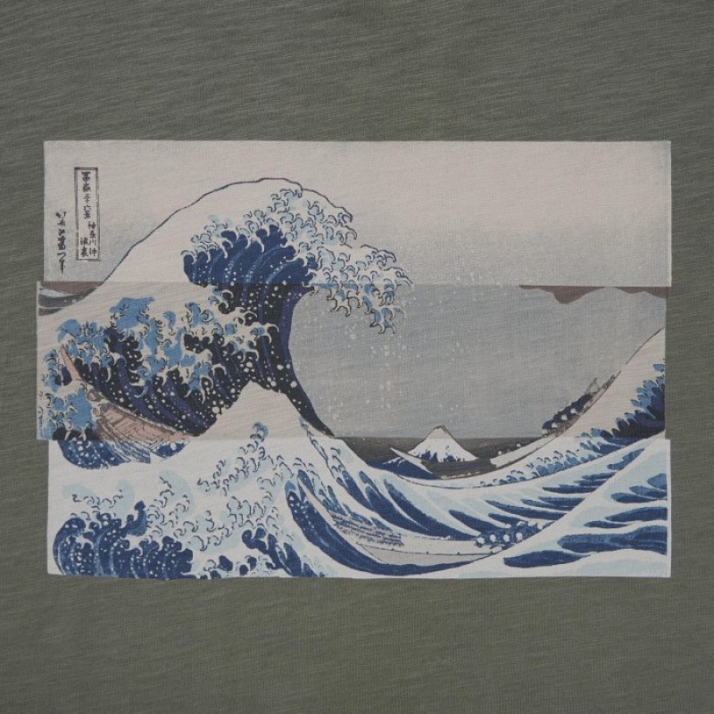 Olive Uniqlo Hokusai UT Short Sleeve Women T Shirts | 8120422