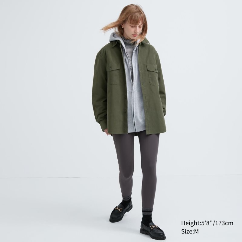 Olive Uniqlo Jersey Utility Long-sleeve Overshirt Men Shirts | 3315490