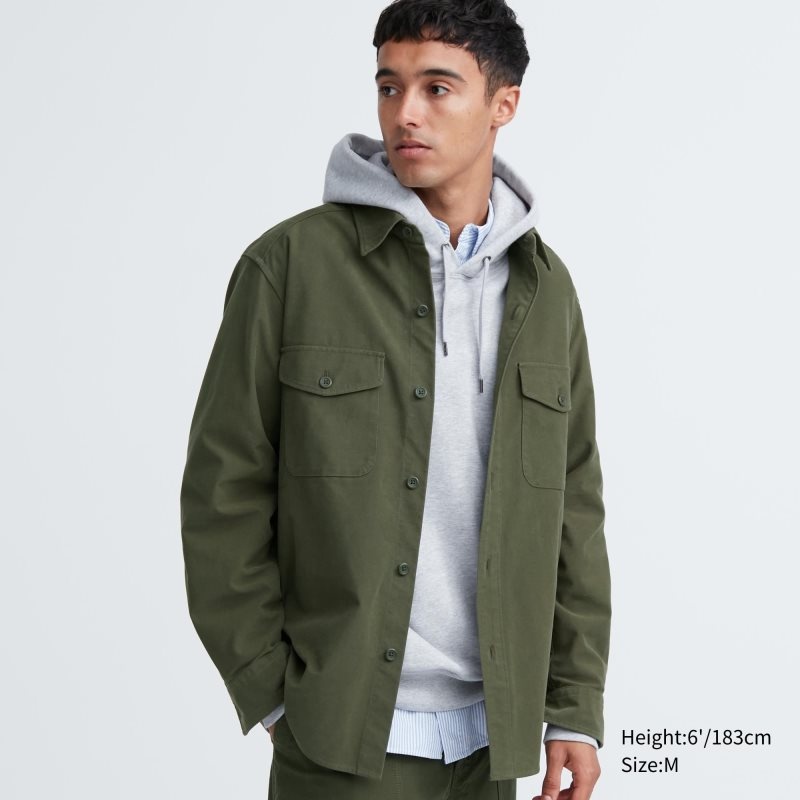 Olive Uniqlo Jersey Utility Long-sleeve Overshirt Men Shirts | 3315490