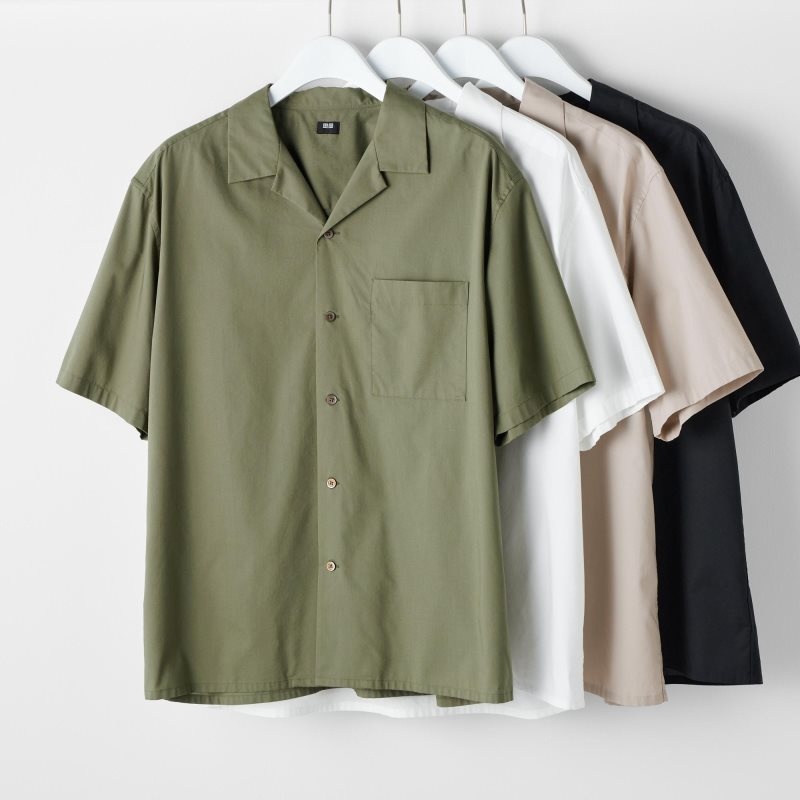 Olive Uniqlo Open Collar Short-sleeve Men Shirts | 9390904