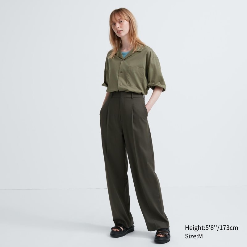 Olive Uniqlo Open Collar Short-sleeve Men Shirts | 9390904