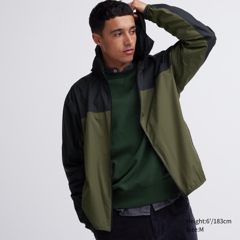 Olive Uniqlo Pocketable Uv Protection 3d Cut Color Block Men Parka | 5331216