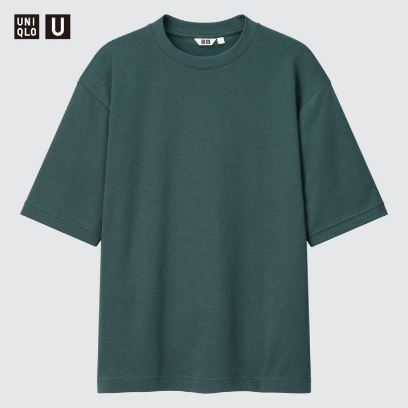 Olive Uniqlo U AIRism Cotton Oversized Crew Neck Half-Sleeve Women T Shirts | 3423840