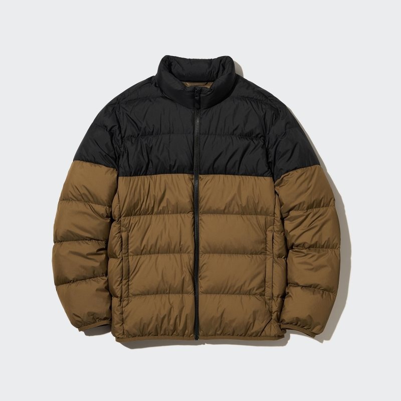 Olive Uniqlo Ultra Light Down 3d Cut Wide Quilt Color Block Men Jackets | 3983159