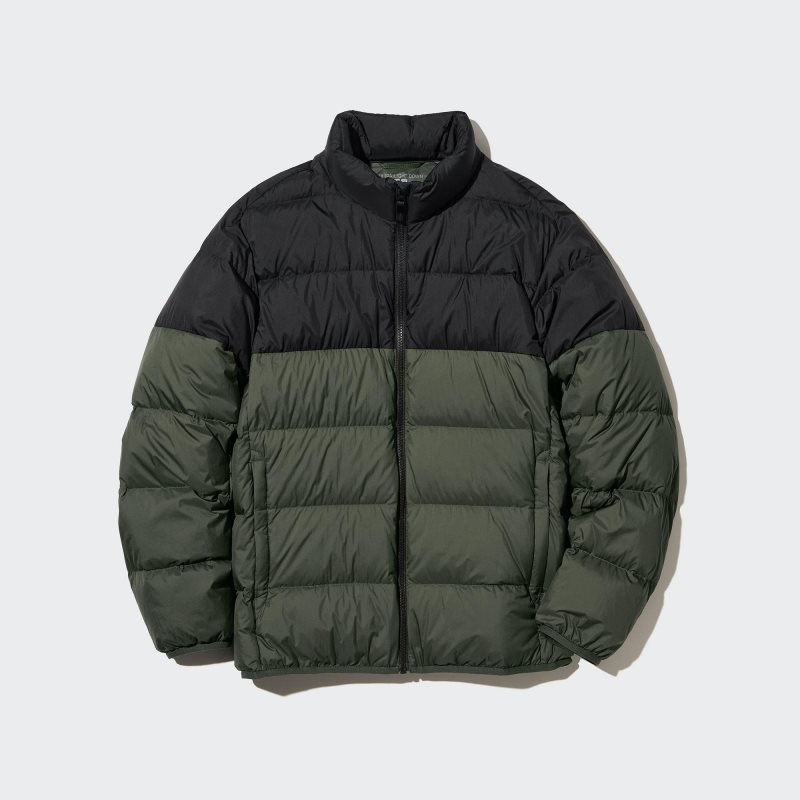Olive Uniqlo Ultra Light Down 3d Cut Wide Quilt Color Block Men Jackets | 3983159
