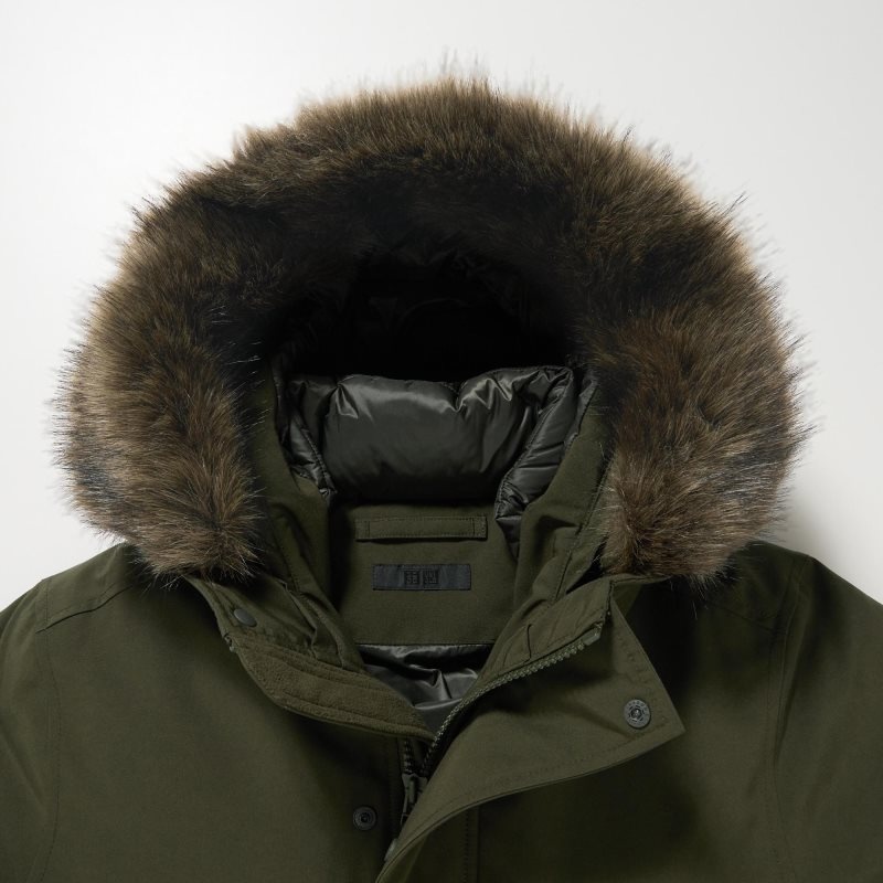 Olive Uniqlo Ultra Warm Hybrid Down Men Coats | 4986152