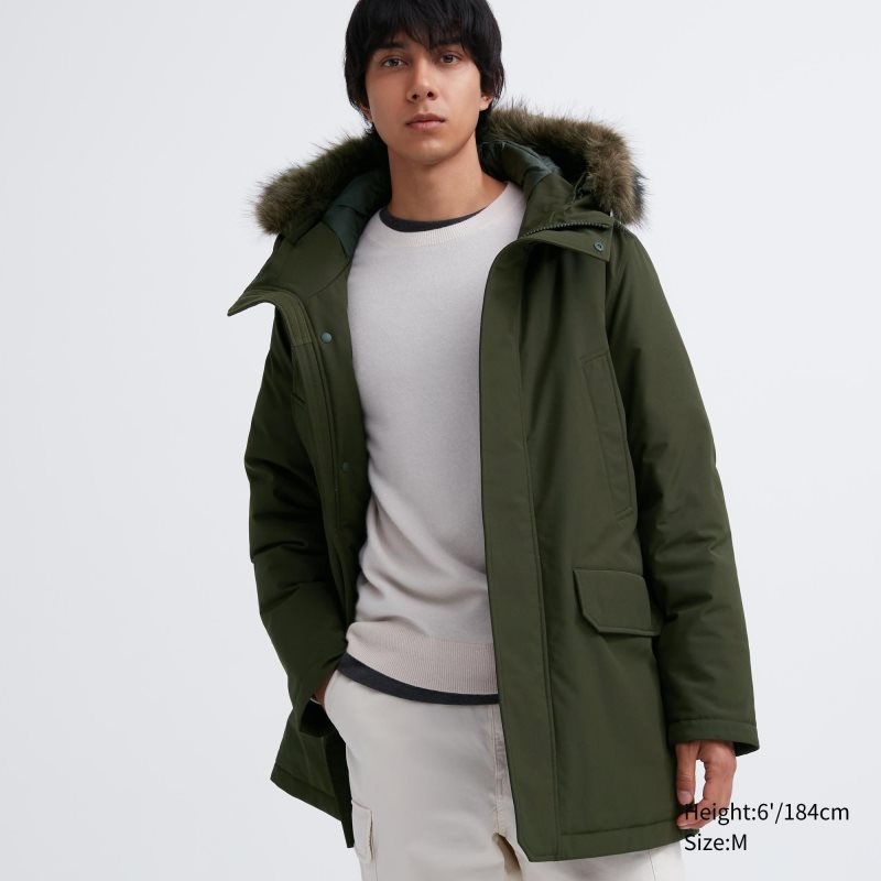 Olive Uniqlo Ultra Warm Hybrid Down Men Coats | 4986152