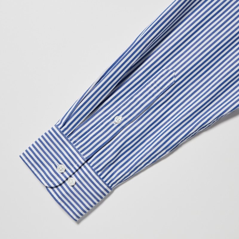 Orange Uniqlo Extra Fine Cotton Broadcloth Striped Long-sleeve Men Shirts | 1950235