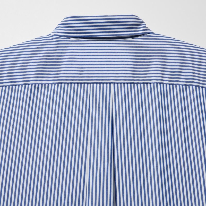Orange Uniqlo Extra Fine Cotton Broadcloth Striped Long-sleeve Men Shirts | 1950235