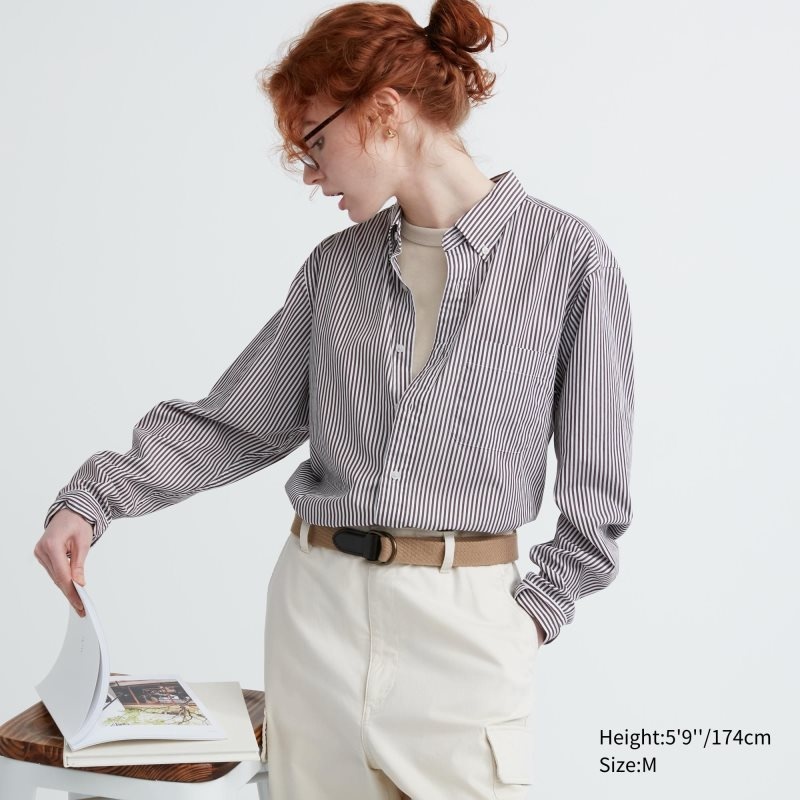 Orange Uniqlo Extra Fine Cotton Broadcloth Striped Long-sleeve Men Shirts | 1950235
